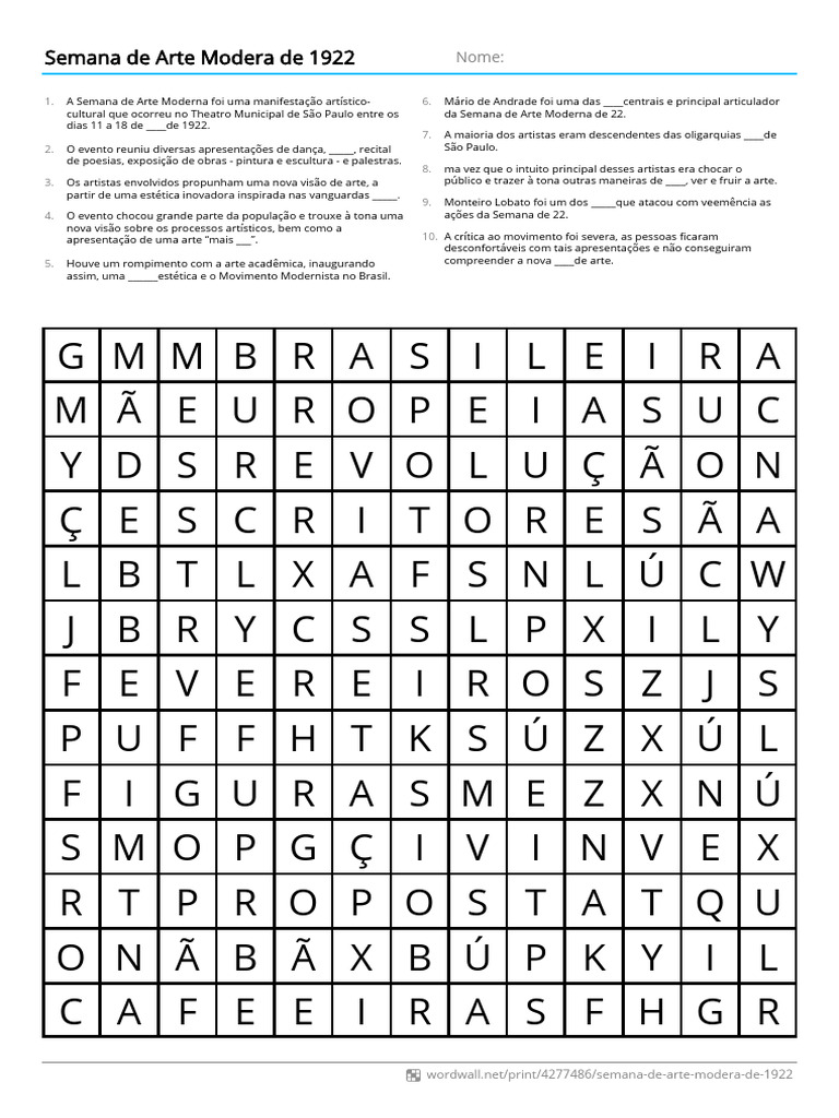Caça palavras modernismo | PDF | As artes
