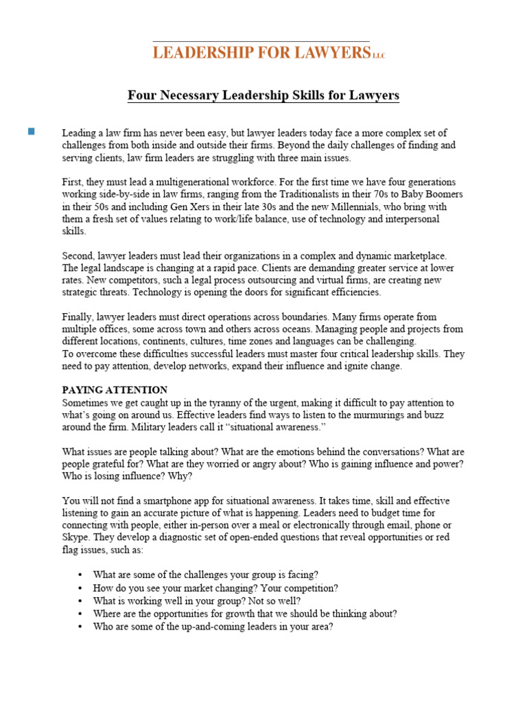 Essential Leadership Skills for Lawyers | PDF | Social Capital | Leadership