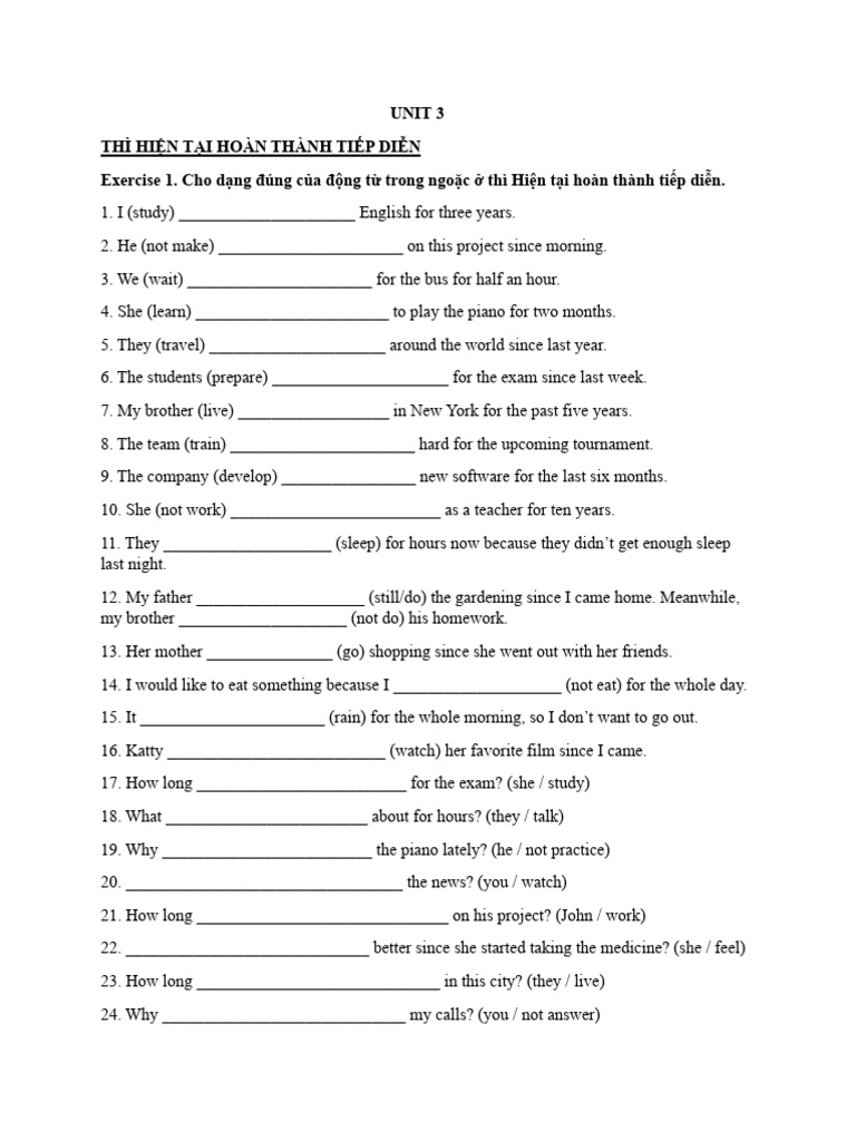 Present Perfect Continuous Exercises | PDF