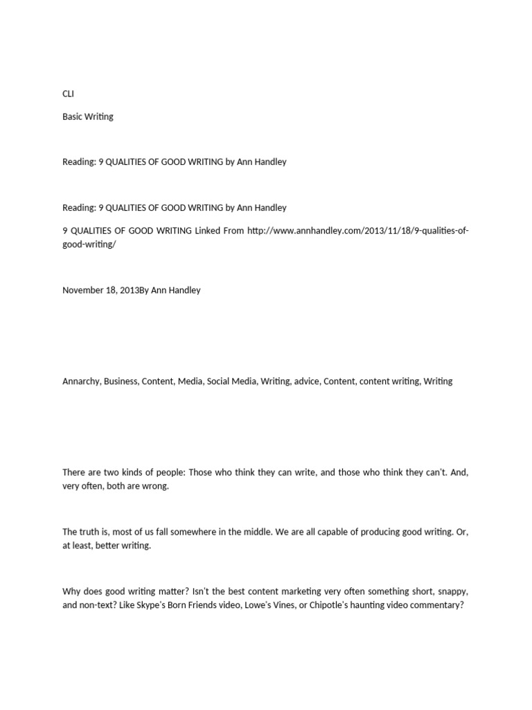 9 Qualities of A Good Writing | PDF | Mathematics | Writing