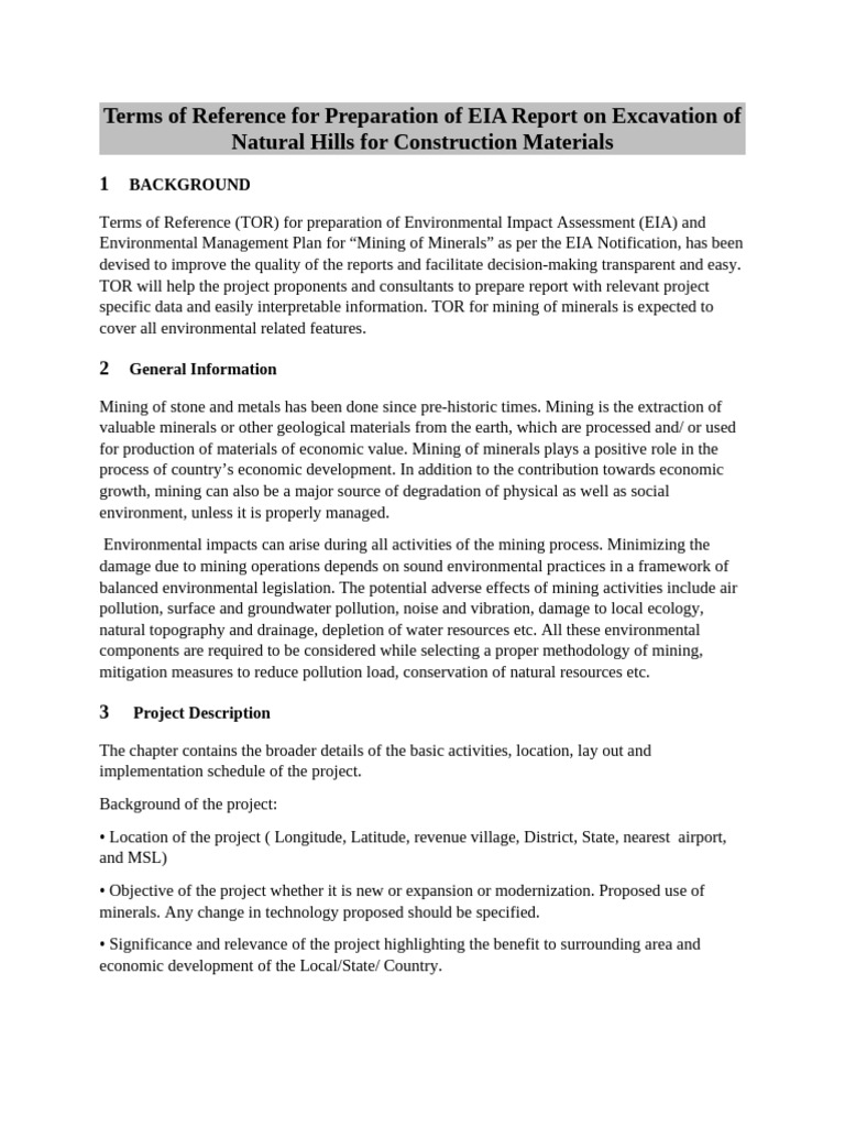 EIA Terms of Reference for Mining Project | PDF | Mining ...