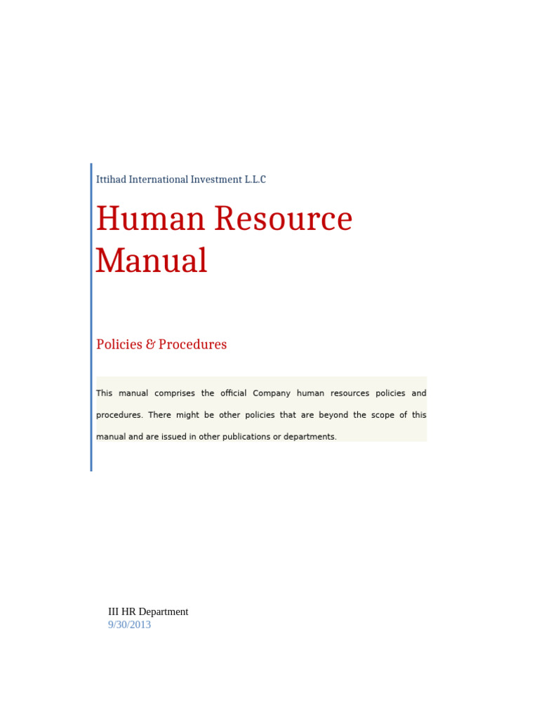 Human Resource Manual III Revision Date Oct 1st 2013 | PDF | Employment ...