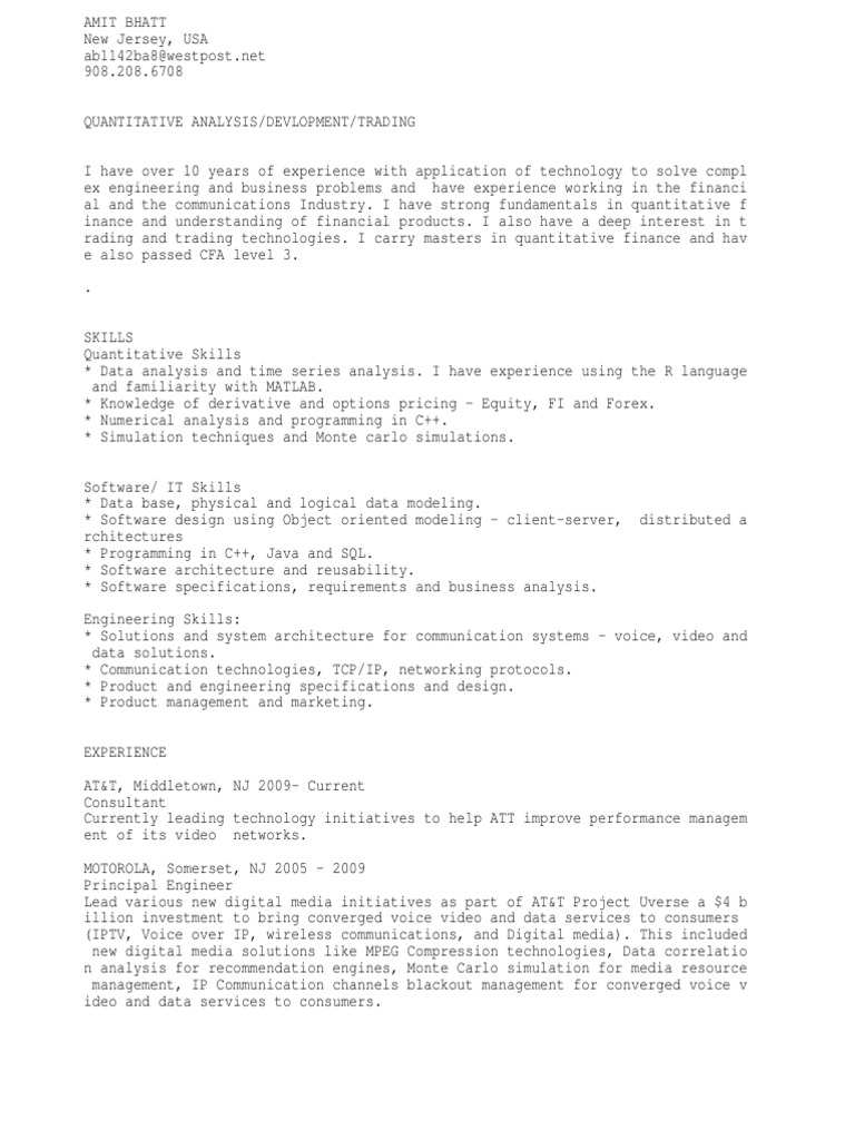 quant analyst or financial analyst or trader or equity research