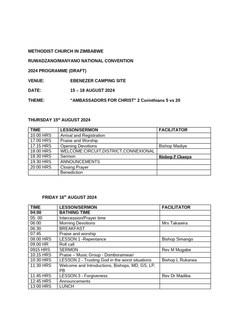 Ruwadzano Manyano Convention 2024 Program | PDF | Worship | Protestant ...
