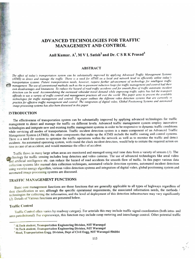 Advanced Technologies For Traffic Management and Control | PDF ...