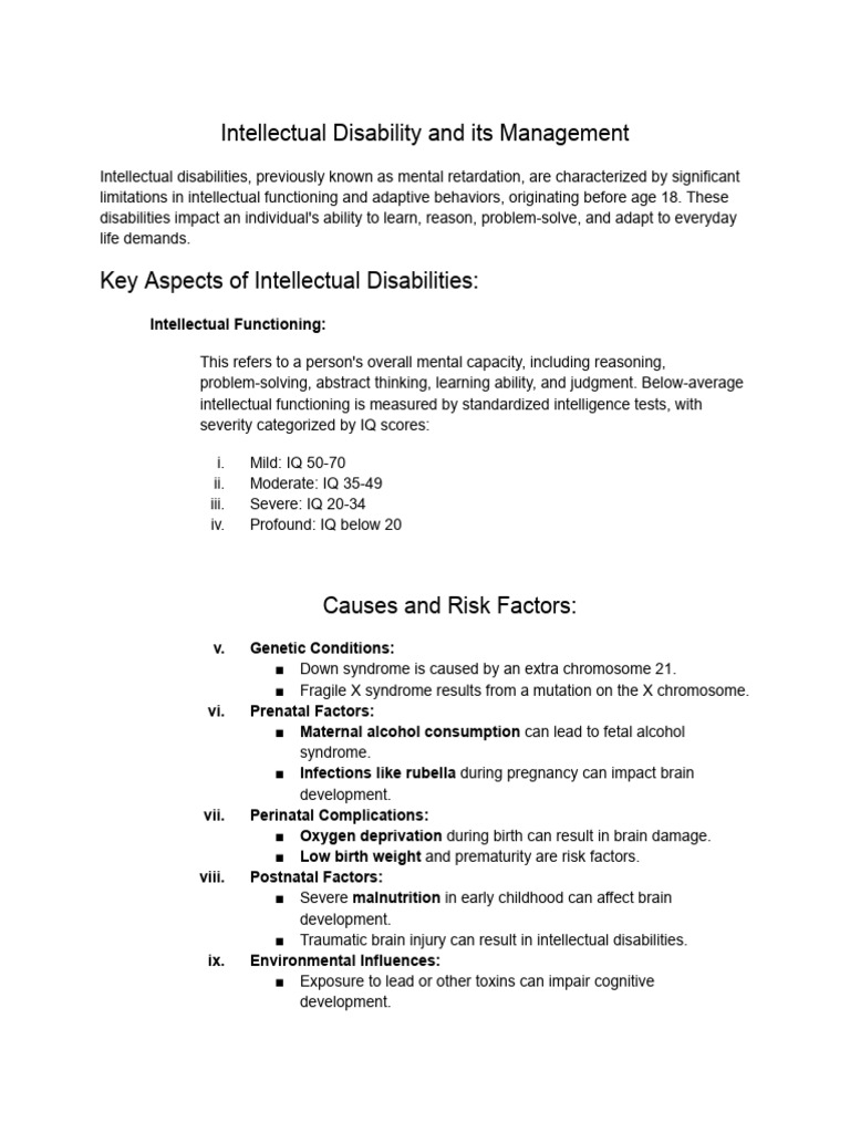 Management of Intellectual Disabilities | PDF | Intellectual Disability ...