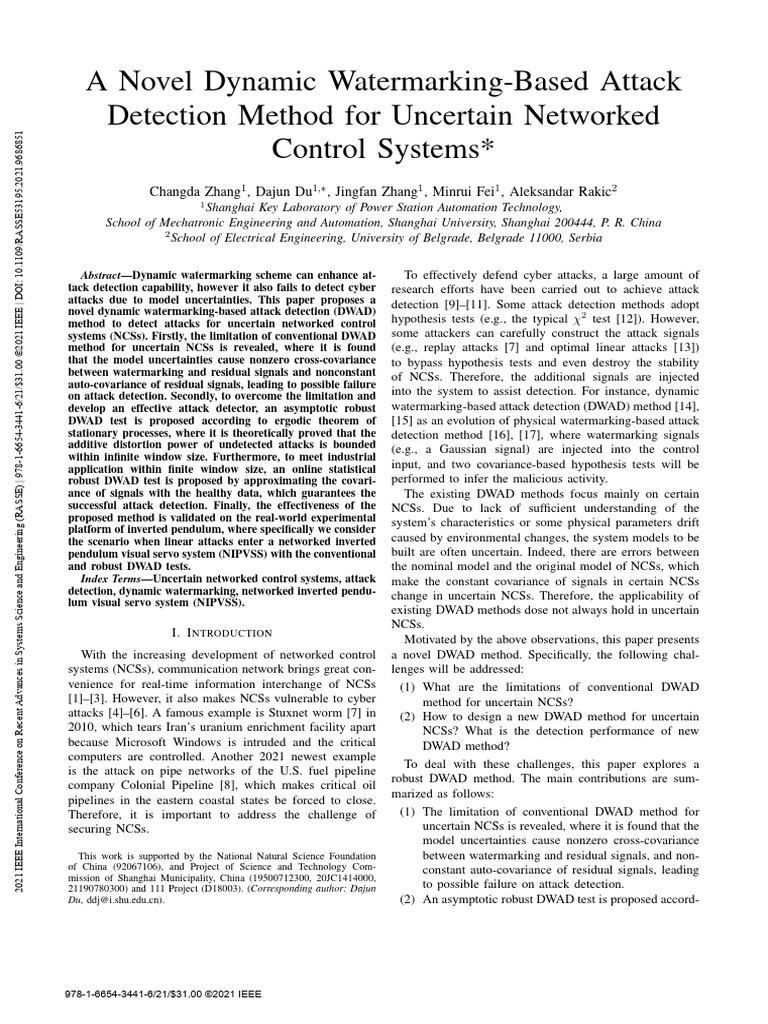 Dynamic Watermarking for Attack Detection | PDF | Kalman Filter ...