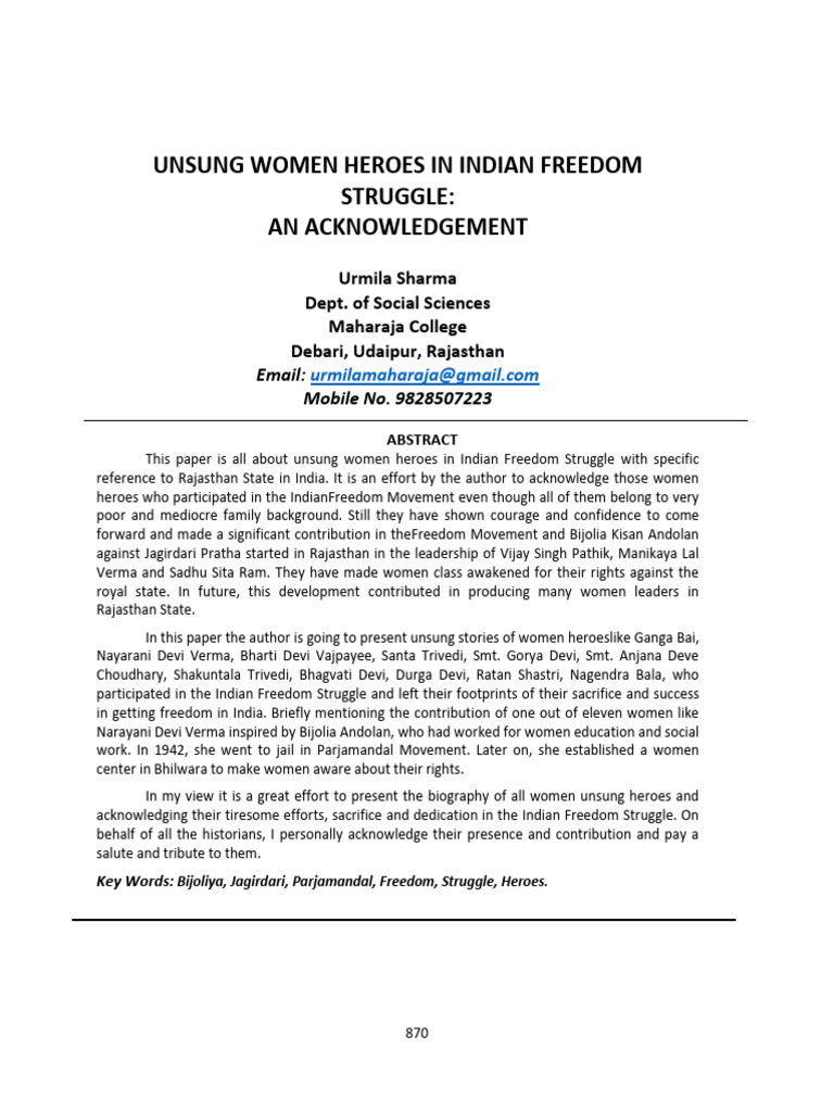 Unsung Women Heroes of Rajasthan's Freedom | PDF | British Raj