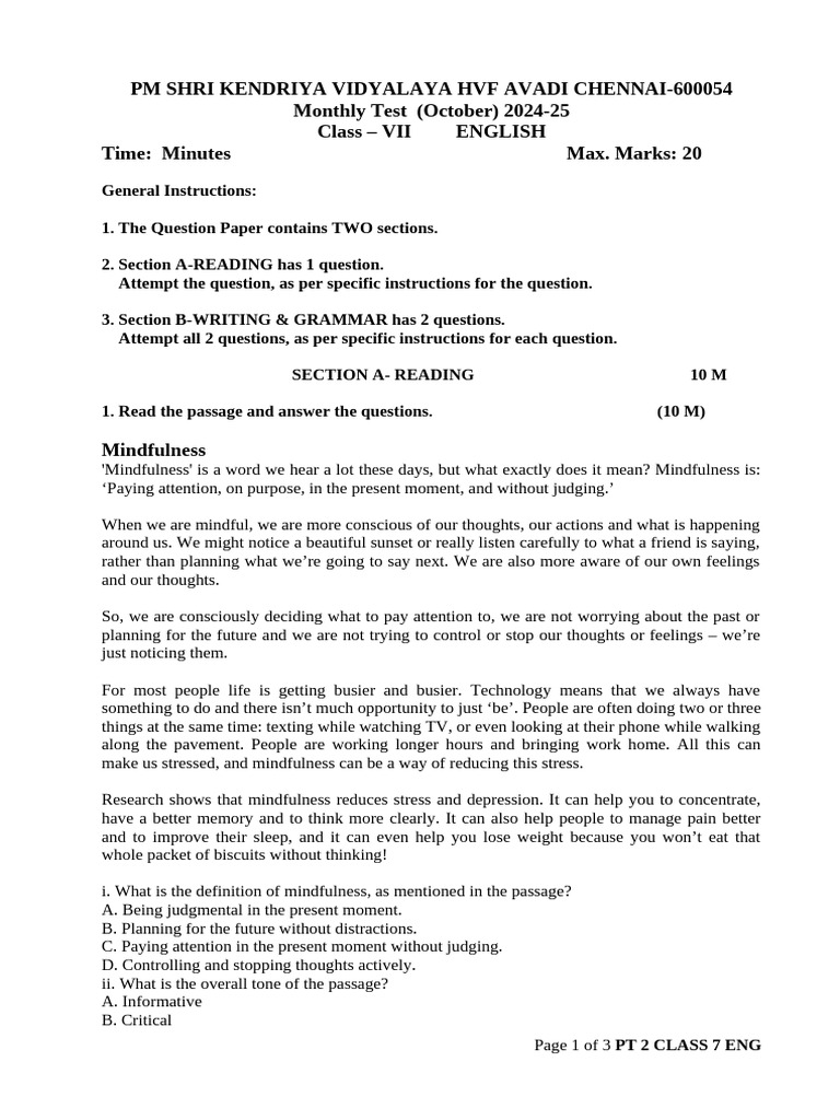 7qp monthly test oct pdf mindfulness thought