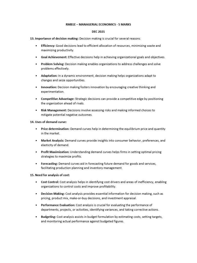 Managerial Economics Key Concepts Explained | PDF | Inflation ...