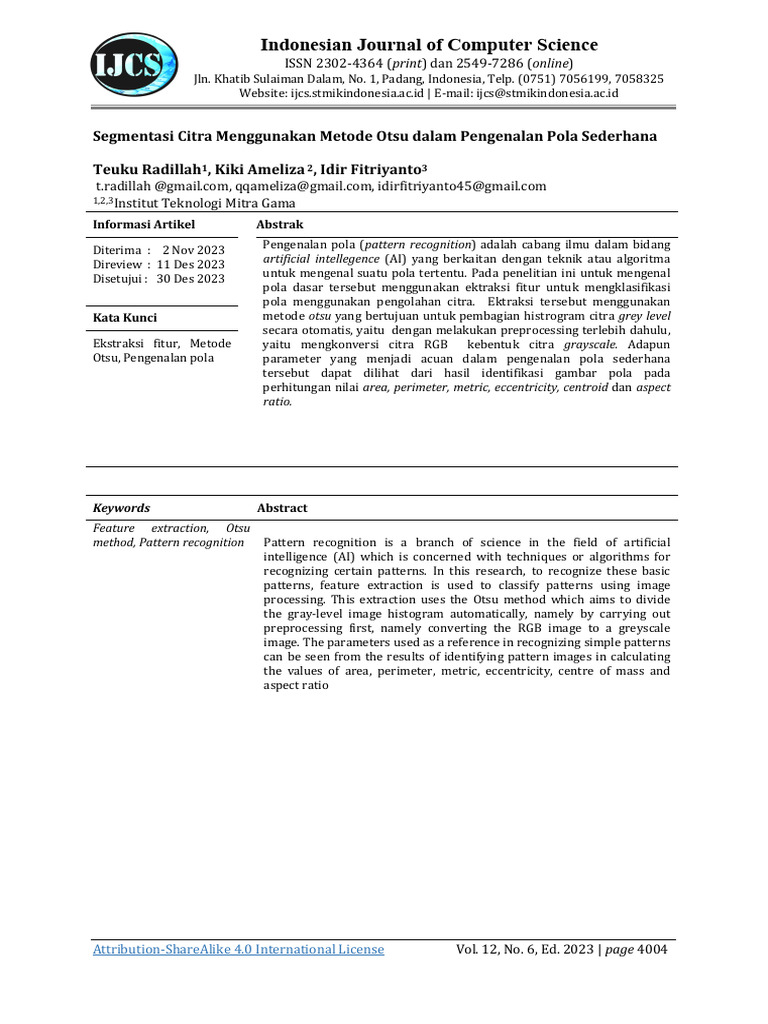 Segmentasi Citra Menggunakan Metode Otsu Dalam Pen | PDF