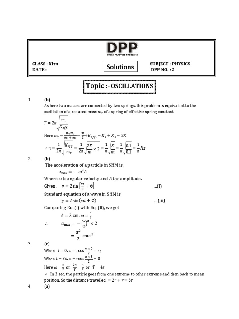DPP-2 Solution | PDF | Mechanics | Classical Mechanics