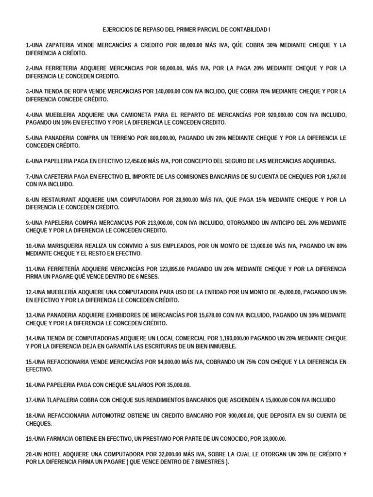 Ejercicios de Repaso Del Primer Parcial de Contabilidad I | PDF | Cheque