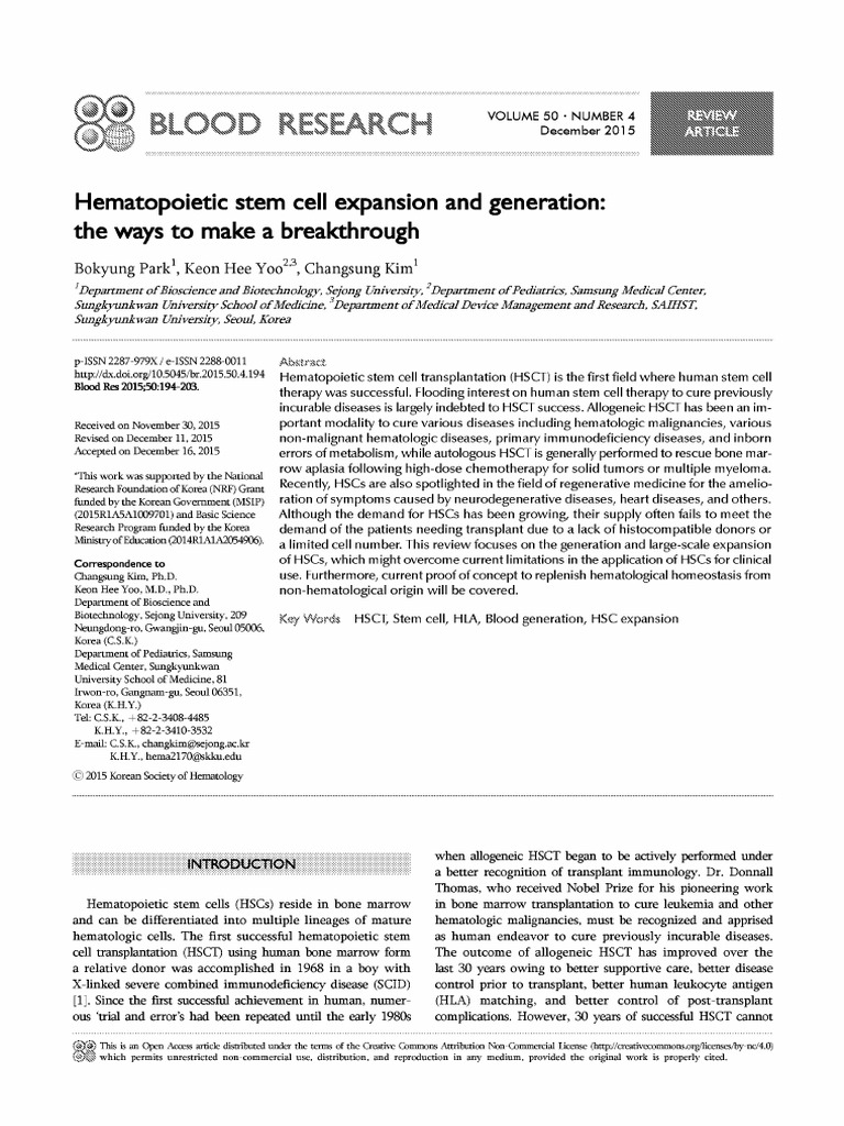 PARK Hematopoietic Stem Cell 2015 10pgs EFS | PDF