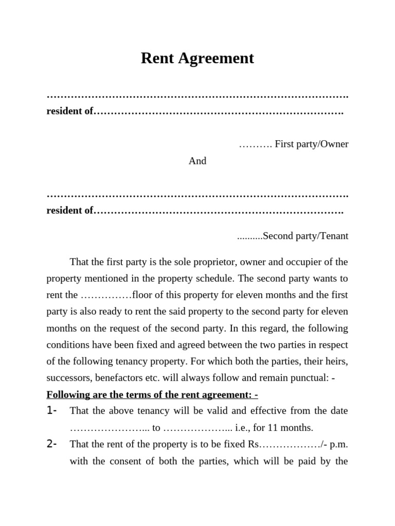 Rent Agreement Template for Tenants | PDF | Leasehold Estate | Lease