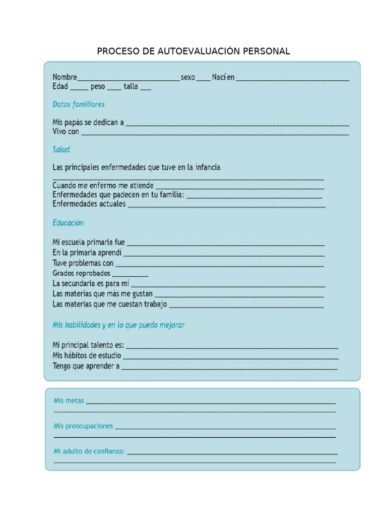 Proceso de Autoevaluación Personal | PDF | Arte | Relaciones personales ...