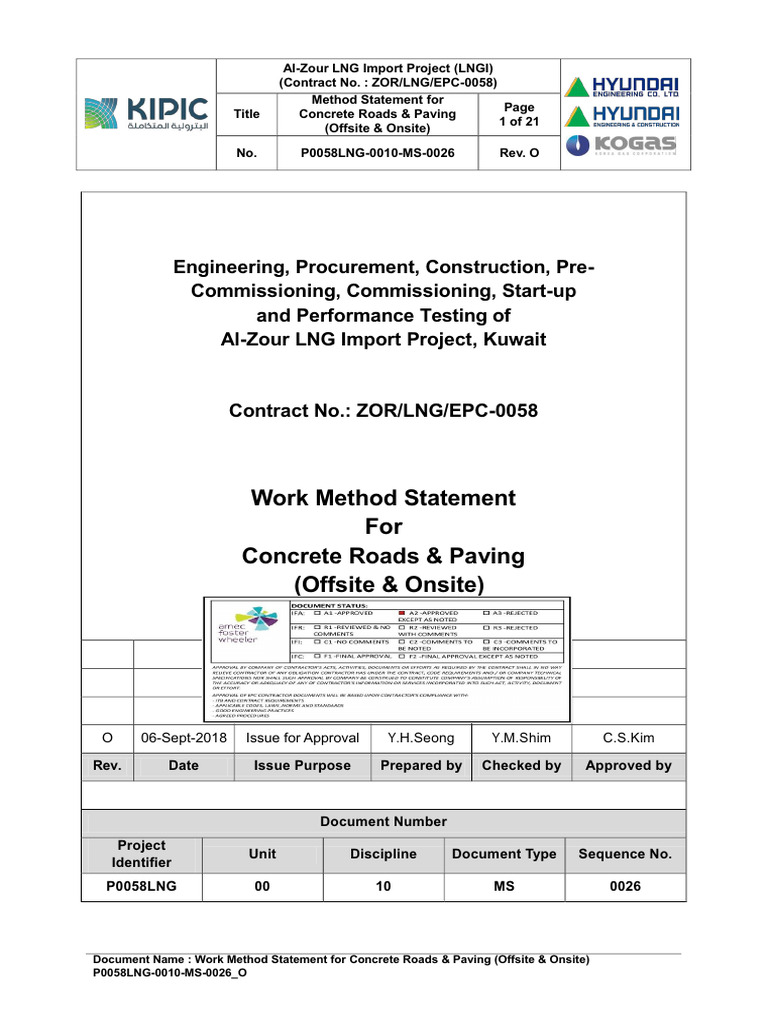 Concrete Paving Method Statement | PDF | Concrete | Road