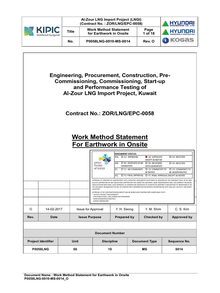 Earthwork Method Statement for LNG Project | PDF | Technology & Engineering