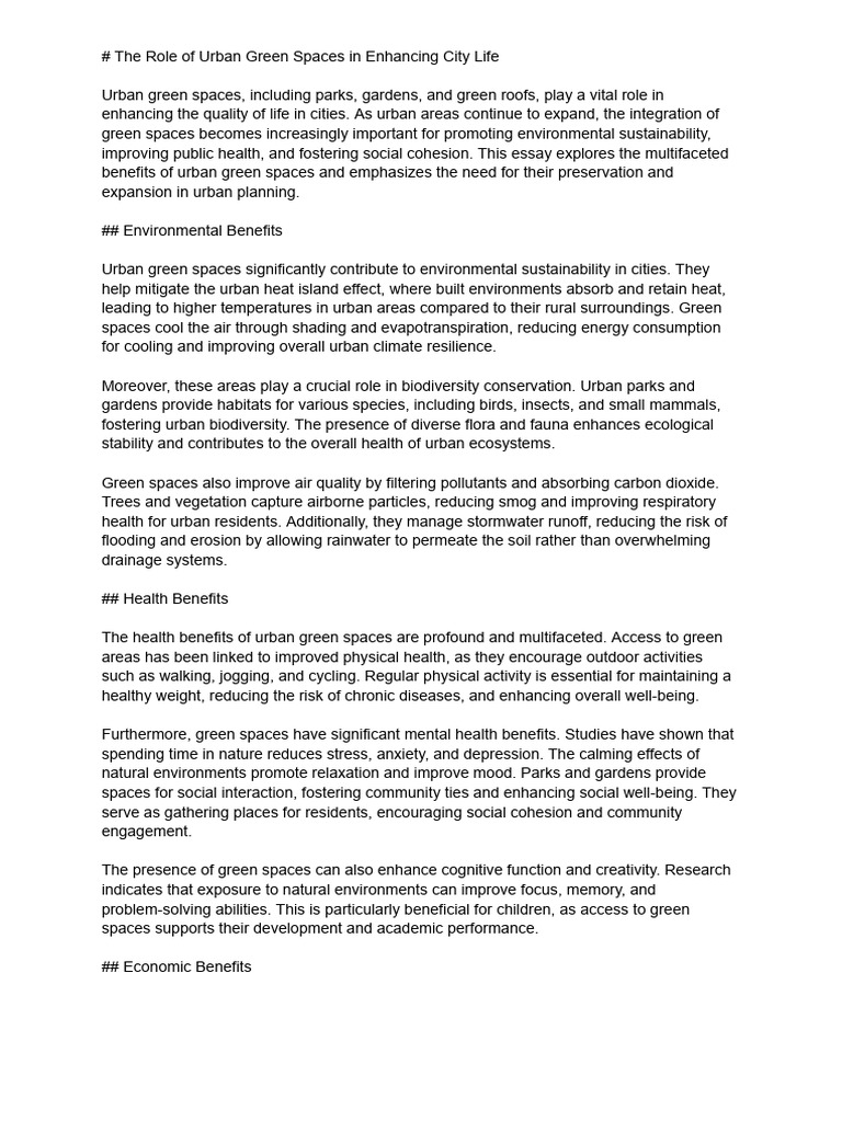 The Role of Urban Green Spaces in Enhancing City Life - BY - EMRALD ...