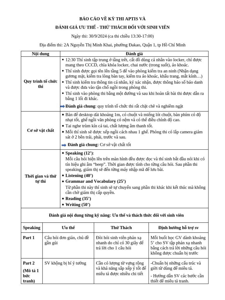 BÁO CÁO VỀ KỲ THI APTIS | PDF