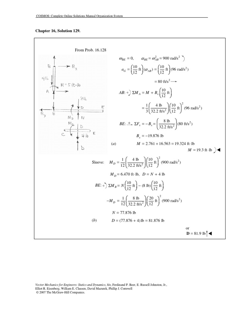 COSMOS: Vector Mechanics Solutions | PDF