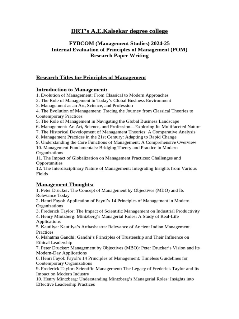 Principles of Management Research Topics | PDF | Strategic Management ...