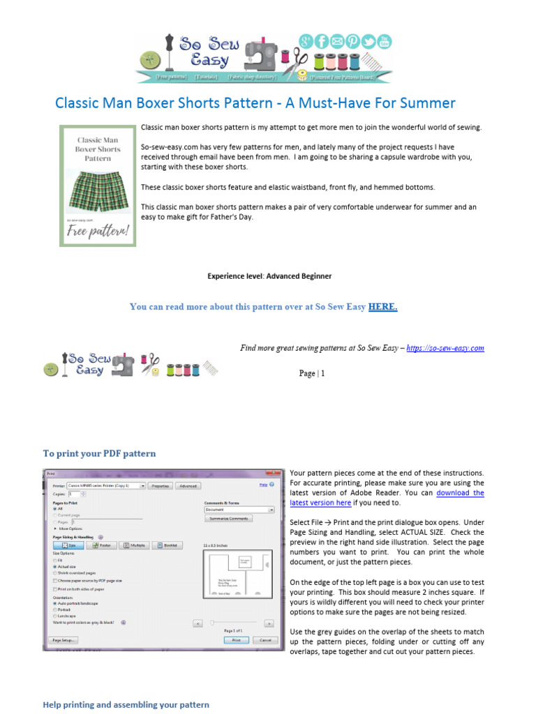 Classic Man Boxer Shorts Pattern Payhip | PDF | Sewing | Sewing Machine