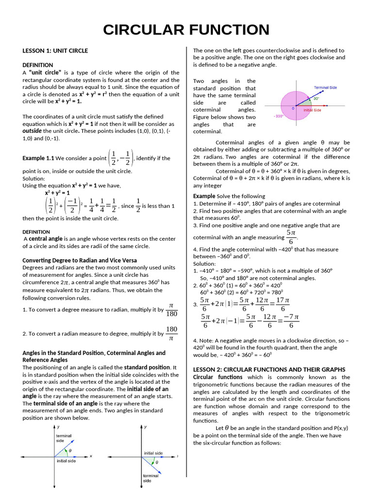 CIRCULAR-FUNCTION | PDF | Trigonometric Functions | Angle