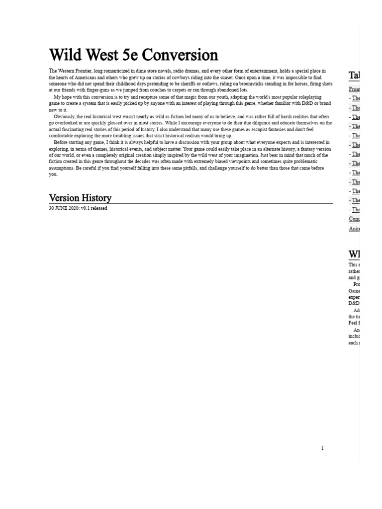 Wild West D&D 5e Conversion Guide | PDF