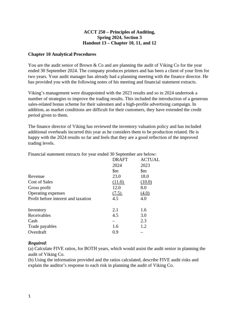Audit Planning and Risks for Viking Co | PDF | Auditor's Report | Going ...