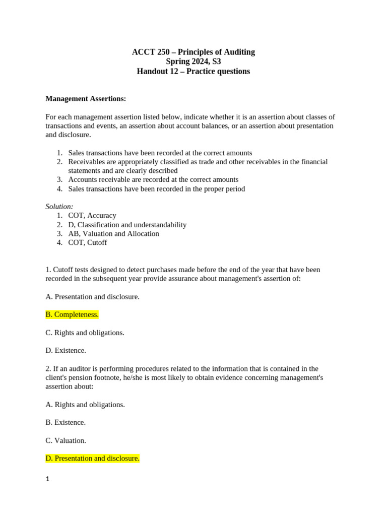 Management Assertions and Internal Controls | PDF | Internal Control ...