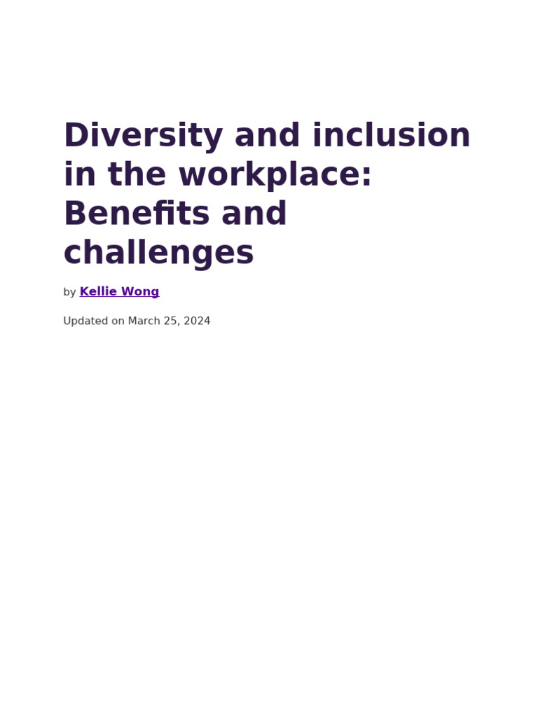 Diversity and Inclusion in The Workplace | PDF | Diversity (Business ...