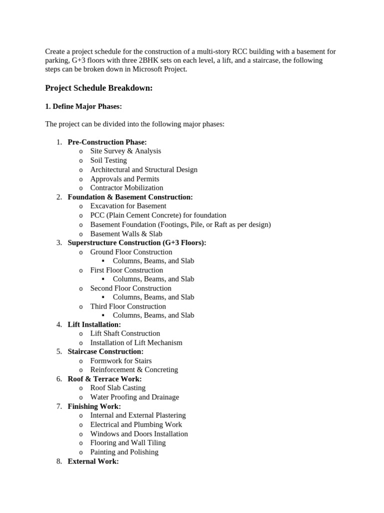 Multi-Story Building Schedule in MS Project | PDF | Concrete | Masonry