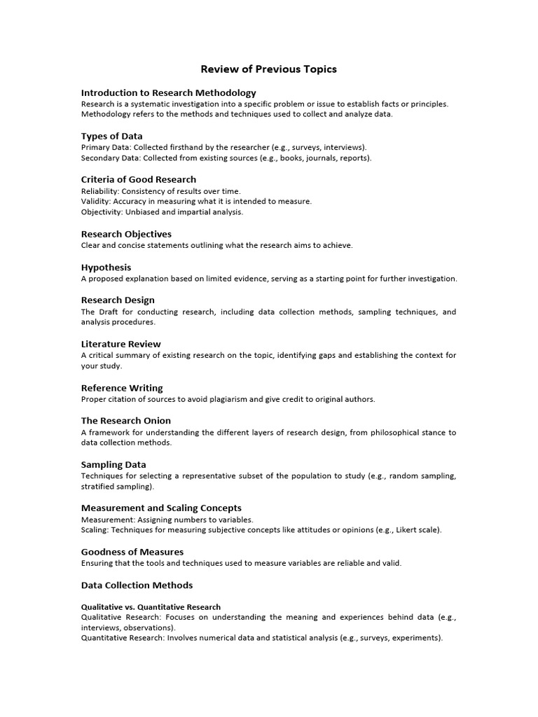 Review of Previous Topics | PDF | Statistics | Methodology