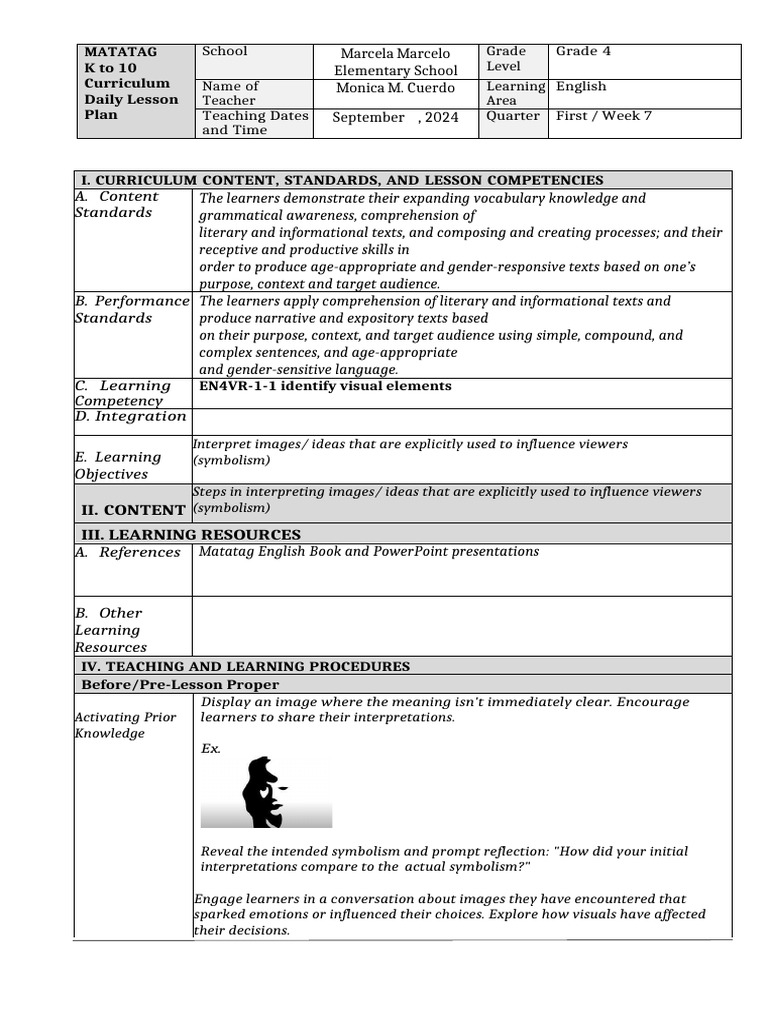 DLP Day 13 Week 7 - English 4 Quarter 1 | PDF | Learning | Reading ...