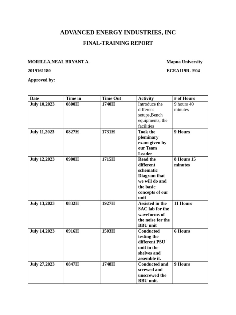 Advanced Energy Industries Training Report | PDF | Electrical ...