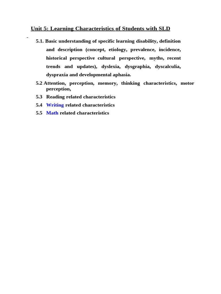 Characteristics of Students with SLD | PDF | Learning Disability | Dyslexia