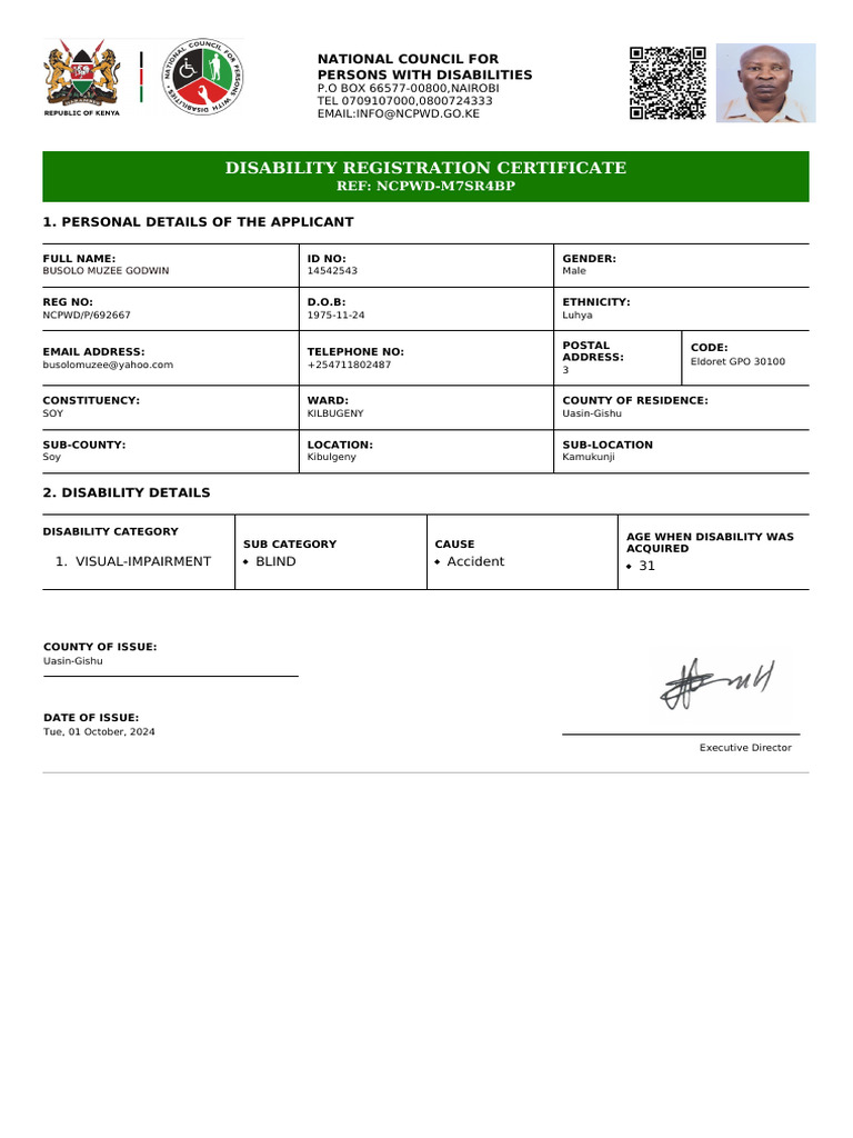 Disability Registration Certificate | PDF