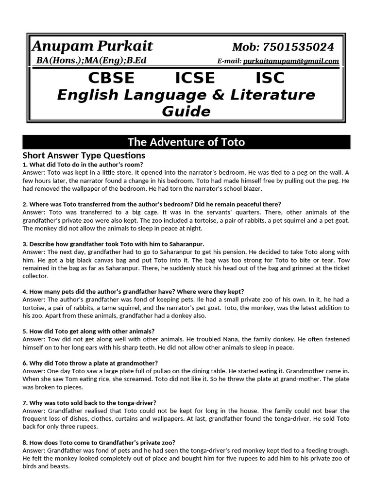 Summary Of Chapter 2 Adventure Of Toto