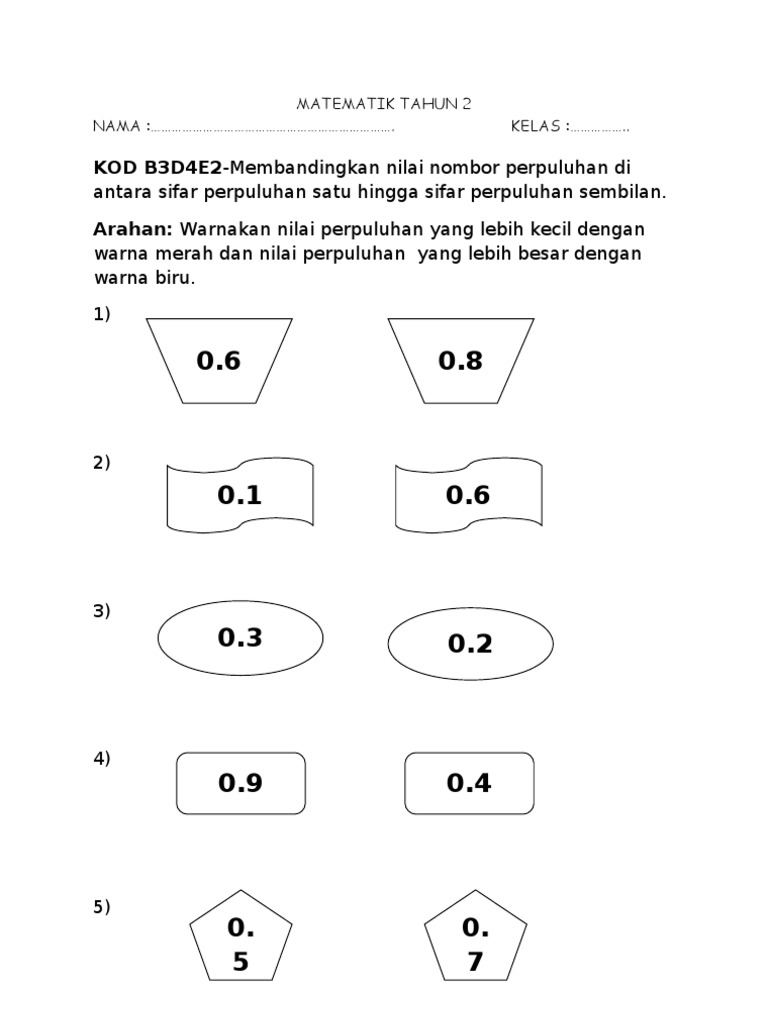 Evidens Pbs Matematik Tahun 2 B3d4e2 Banding Perpuluhan Pdf