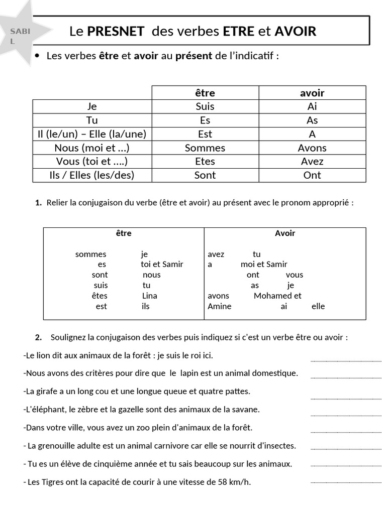 Conjugaison des verbes ÊTRE et AVOIR | PDF