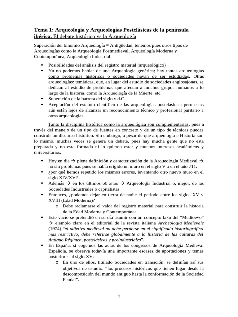 Tema 1 Arqueología. | PDF | Arqueología | Edades medias