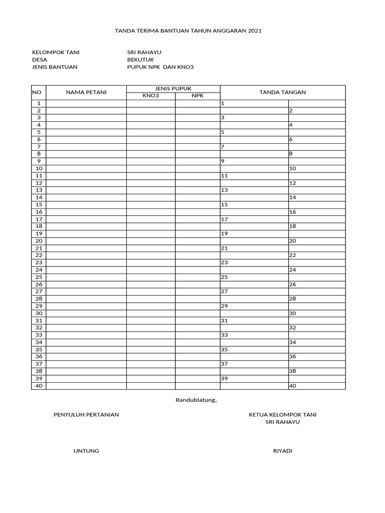 Tanda Trima Pupuk | PDF