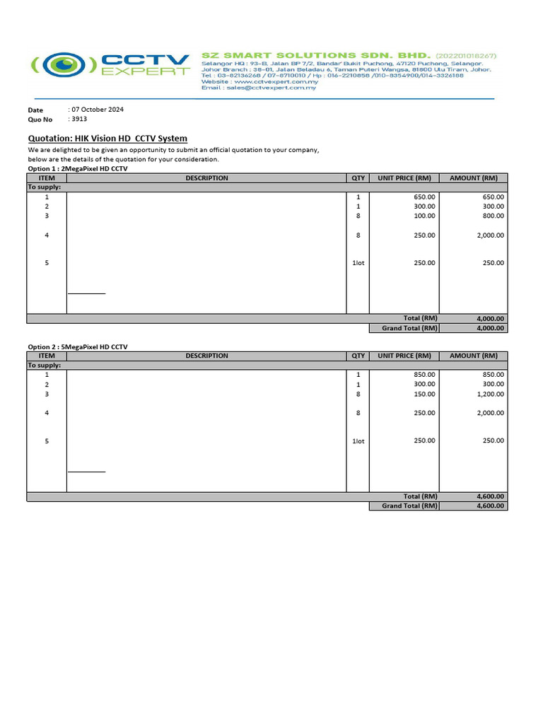 Hikvision HD CCTV Quotation 2024 | PDF