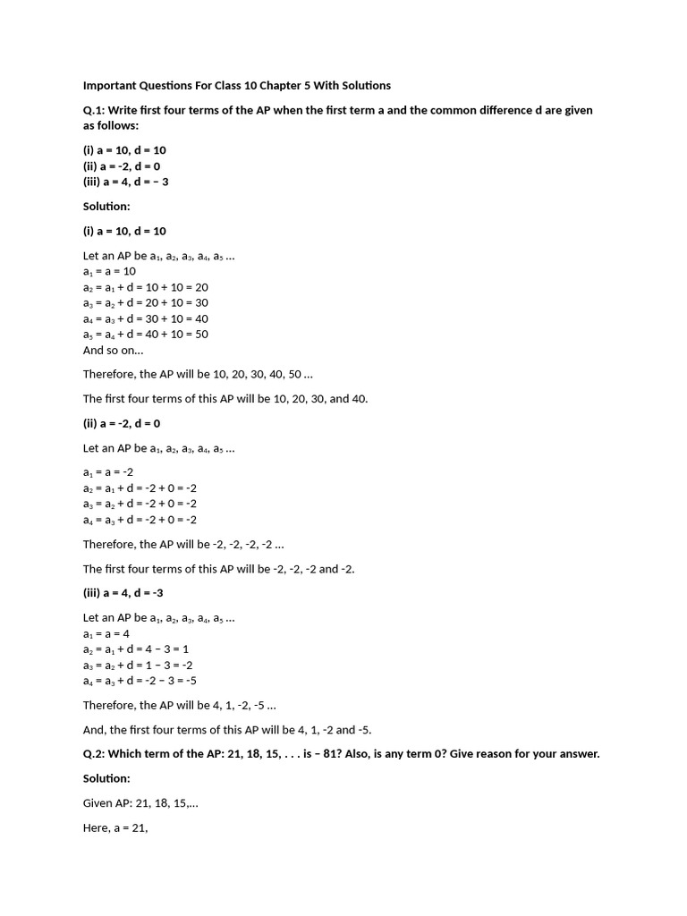 Class 10 AP Questions with Solutions | PDF | Mathematics | Elementary ...