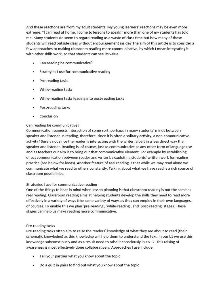 Communicative Reading Strategies | PDF | Human Communication ...