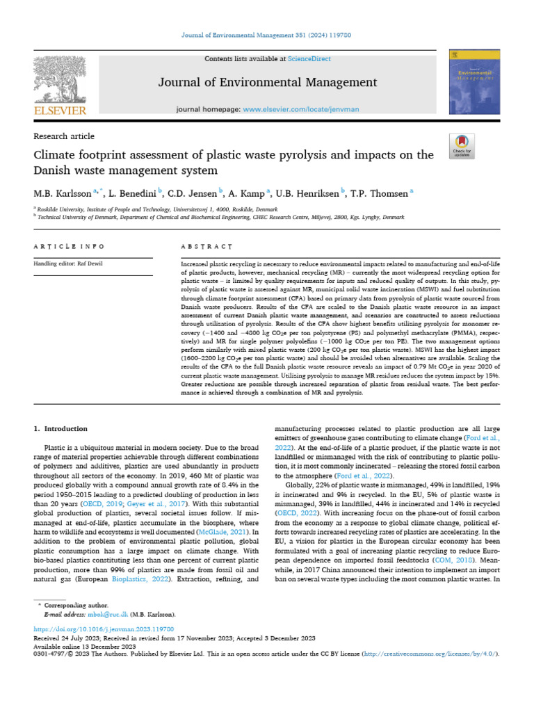 1 s2.0 S0301479723025689 Main | PDF | Plastic | Recycling
