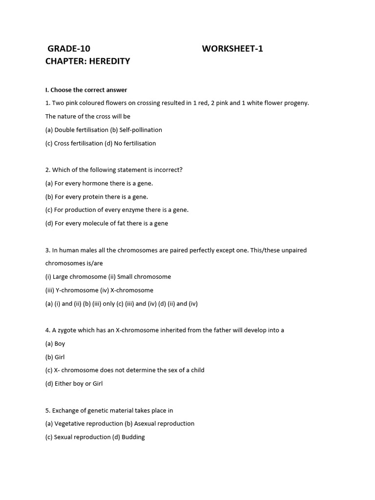 Grade 10 Heredity Worksheet Answers | PDF | Gene | Genetics