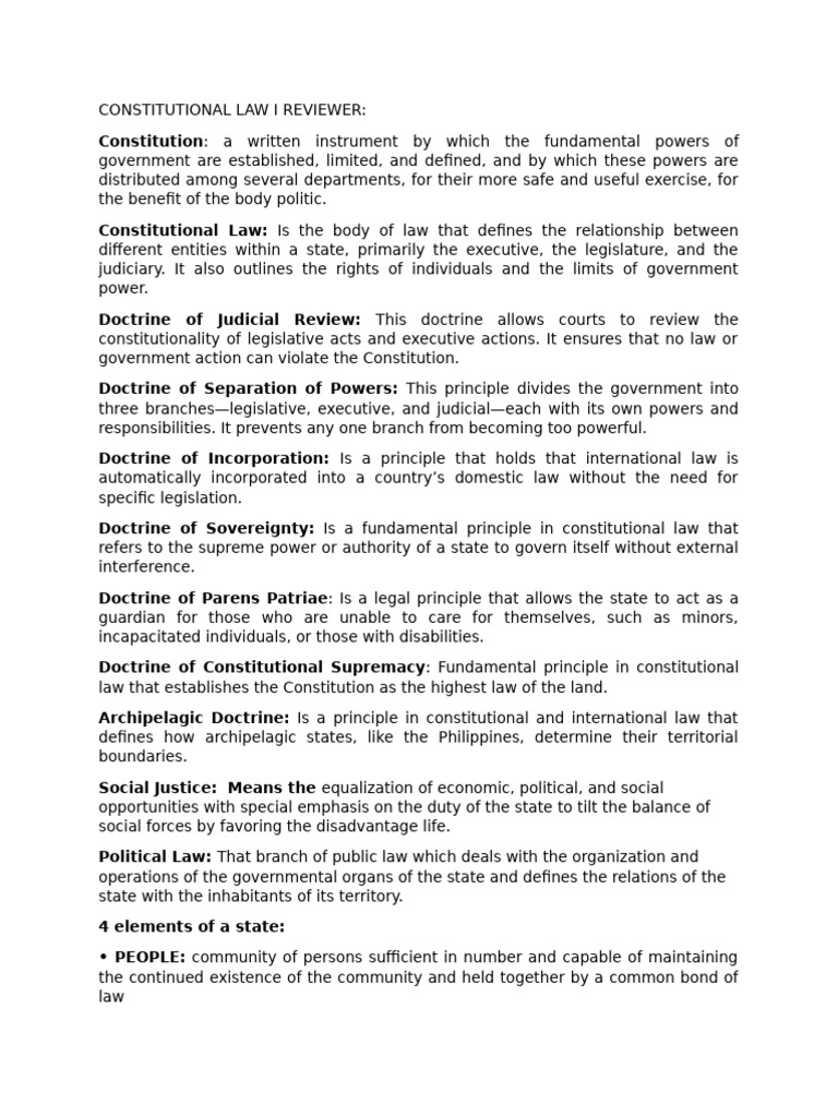 Constitutional Law Principles Overview | PDF | Separation Of Powers ...