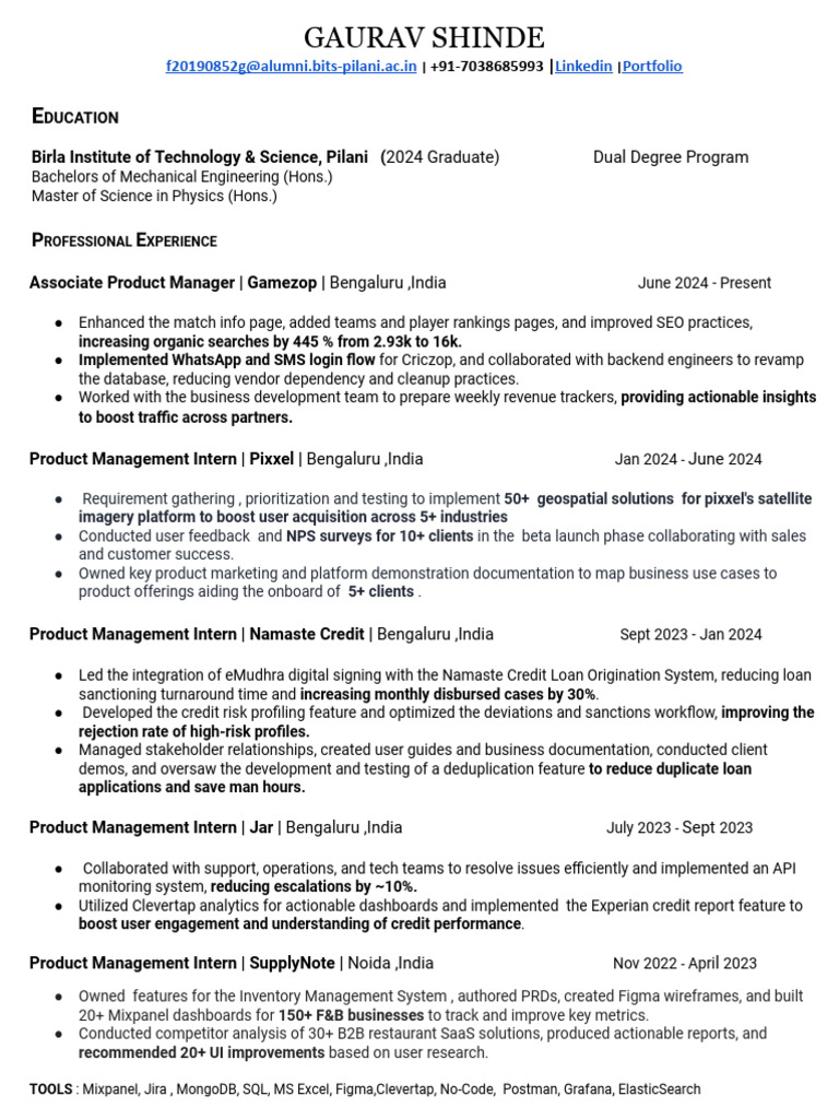 Gaurav Shinde: Product Management Resume | PDF | Computing ...